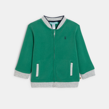 جاكيت طراز تيدي أخضر بسحاب، مصنوع من الميلتون الناعم للأولاد الصغار